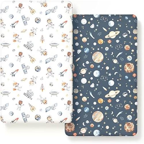 GRSSDER Stretch Ultra Soft Jersey Knit Fitted Crib Sheets Set 2 Pack, Universal Fit All Standard Crib Mattress Pads Safe and Snug, Crib Fitted Sheet with Deep Pocket, Original Design for Baby