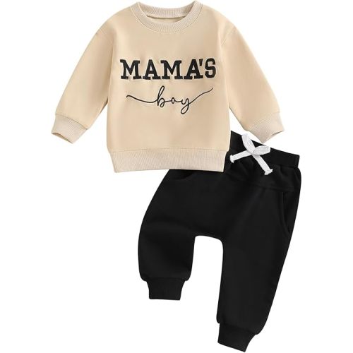 Toddler Baby Boy Fall outfit Mama's Boy Letter Embroidery Sweatshirt Top Elastic Pants Set Cute 2pcs Winter Clothes