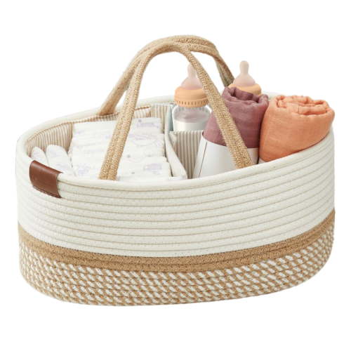DECOMOMO Large Diaper Organizer, Baby Caddy, Diaper Caddy Organizer, Spiral Beige & White 1 Pack