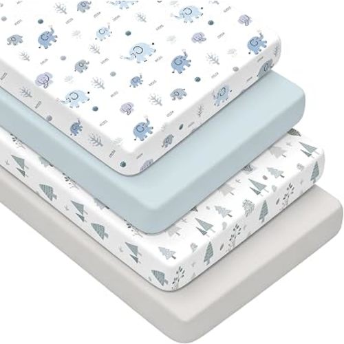 4 Pack Baby Crib Sheets for Boys Girls - Ultra Soft & Skin-Friendly Fitted Crib Sheet for Standard Crib and Toddler Mattress, 52"x28"(Cyan)