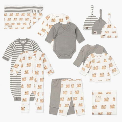 M+A by Monica + Andy Organic Gender Neutral Baby Shower Gift Set, 14-Piece, Preemie-3 Months