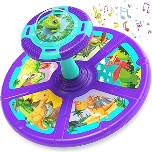 Dinosaur Sit and Spin Toddler Toys, 360° Spin Activity Toys with Music & LED Lights for Ages 1-3 Years Kids, Indoor Outdoor Early Development Toys & Birthday Gift for Boys Girls 18 Months +