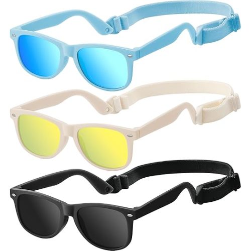 Baby Infant & Toddler Polarized Sunglasses with Strap, UV400 Protection for Boys & Girls 0-24 Months, 3 Pack