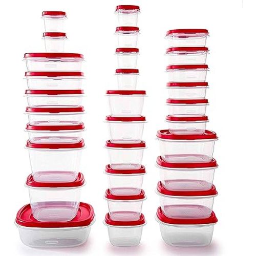 Rubbermaid 60-Piece Food Storage Containers with Lids, Microwave and Dishwasher Safe, Red Color, Ideal for Meal Prep and Pantry Storage