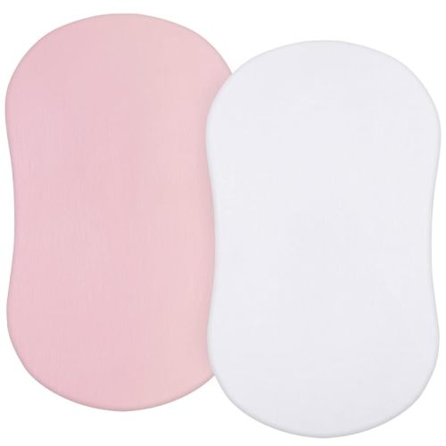 Bassinet Sheets Compatible with Halo Bassinest Swivel/Flex/Glide Sleeper and 4moms mamaRoo Sleep Bassinet, 100% Cotton, 2 Pack, Ultra Soft Bassinet Sheet for Baby, White & Pink