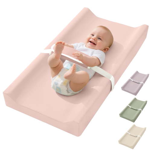 Baby Changing Pad, Caveen Infant Changing Mat with Waterproof & Wipe-Clean PU Cover, Portable Baby Diaper Change Station and Dresser, Pink