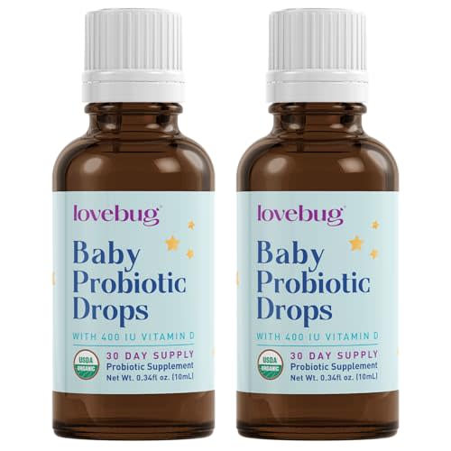 Lovebug Award Winning USDA Organic Probiotic for Infants & Babies 0-12 Months | Helps w/Colic, Reflux, Diarrhea, Constipation & Gas | Multi-Strain 5 Billion CFU | Liquid Drops (60 Days Supply)