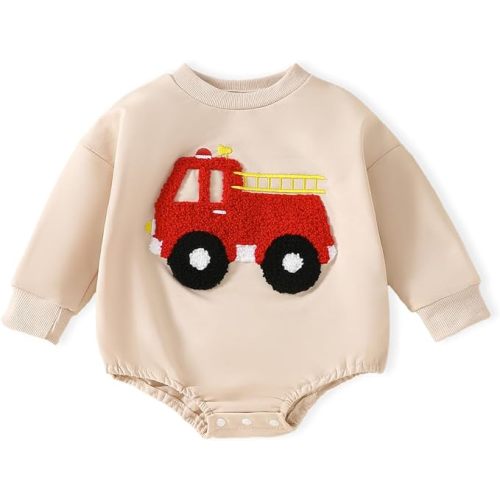 FIOMVA Baby Boy Sweatshirt Romper Fall Winter Clothes Outfits Sweater Onesie Long Sleeve Bubble Romper Bodysuit