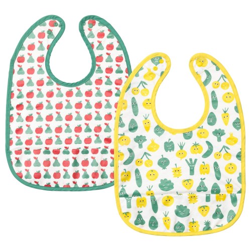 MATVRÅ Bib - fruit/vegetables pattern/green yellow