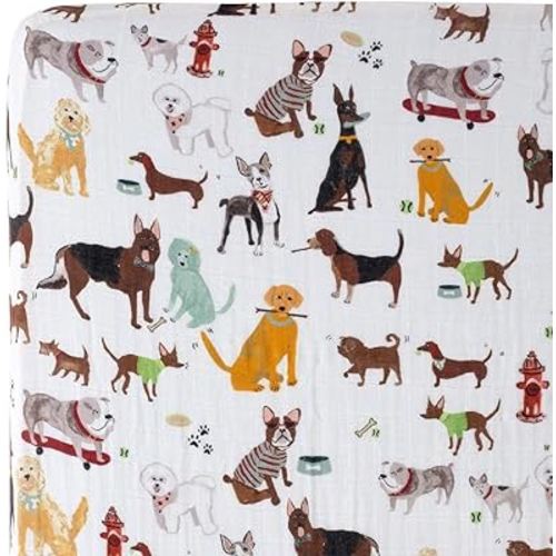 Little Unicorn Fitted Crib Sheet | 100% Cotton Muslin | Super Soft | Sized for Standard Baby Crib & Toddler Mattress | Machine Washable | 52” x 28” x 9” (Woof)