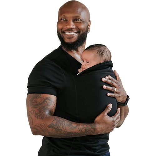 Lalabu Dad Shirt Baby Carrier | The Original Dad Baby Carrier Shirt That Looks Like a Tee | Designed to Help New Dads Bond | Comfortable & Easy to Use Mens Baby Carrier | Pure Black, M, Short Sleeve