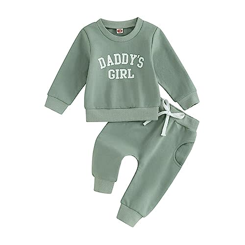 CREAIRY Newborn Baby Girl Outfits Daddy’s Girl Sweatshirt Long Sleeve T-Shirt Tops Pants Set Sweatsuit Toddler Fall Clothes