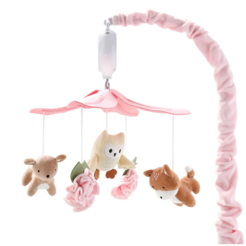 The Peanutshell Crib Mobile for Girls - Pink and White Musical Baby Crib Mobile with 12 Lullabies, Forest Baby Little Forest Nursery Decor