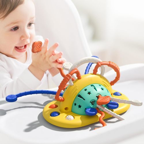 Teething Toys for Baby 6-12 months,High Chair Toys with Suction Cup Toys, Pull String Sensory Toys for Fine Motor Skills Gift for Toddlers