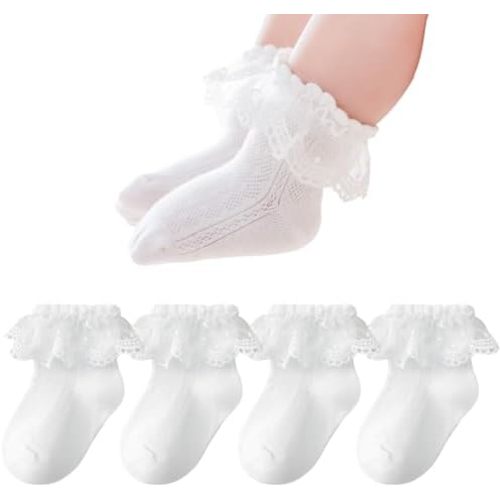 Zumou Toddler Lace Socks Girls Ruffle Eyelet Frilly Princess for Baby Little Kids