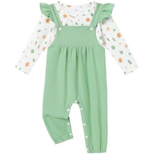 WESIDOM Baby Girl Clothes Long Sleeve Floral Top Ruffle Strap Baby Overalls Cute Fall Winter Baby Girl Outfits
