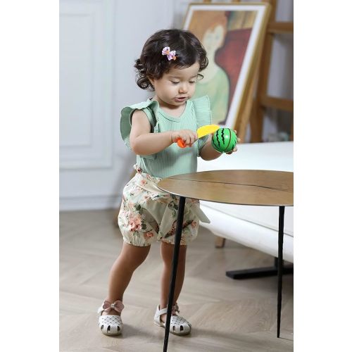 Tiny Cutey Baby Girl Clothes Infant Summer Outfits Set Ruffle Sleeve Romper and Floral Shorts with Headband