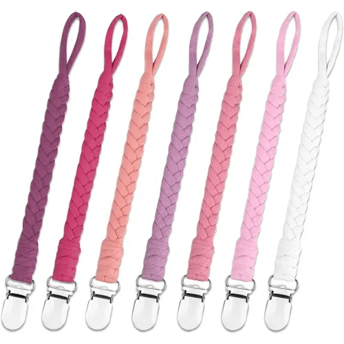7 Pcs Pacifier Clip, Pacifier Clips for Boys & Baby Girls Pacifier Holder Clip Binky Clips Braided 100% Handmade Fits All Pacifiers(Pink, 7 Pack)