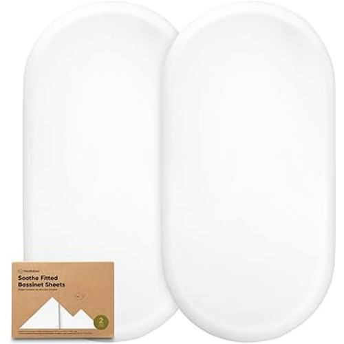 2-Pack Organic Bassinet Sheets for Girls, Boys - 100% Cotton Bassinet Mattress Sheets Compatible with Halo Bassinest Swivel Sleeper, Graco, Baby Delight, Chicco, Fitted Bassinet Sheets (Soft White)