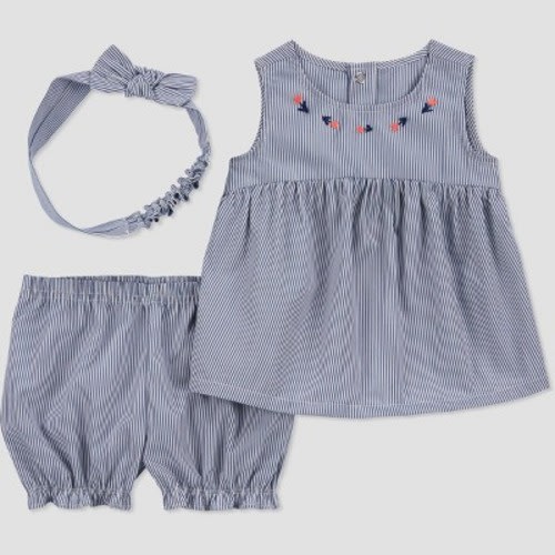 Carter's Just One You® Baby Girls' Floral Top & Bottom Set with Headband - Blue, Size: 3M