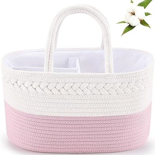 ABenkle Baby Diaper Caddy, Nursery Storage Bin and Car Organizer for Diapers Wipes, Cotton Rope Basket Changing Table Caddy