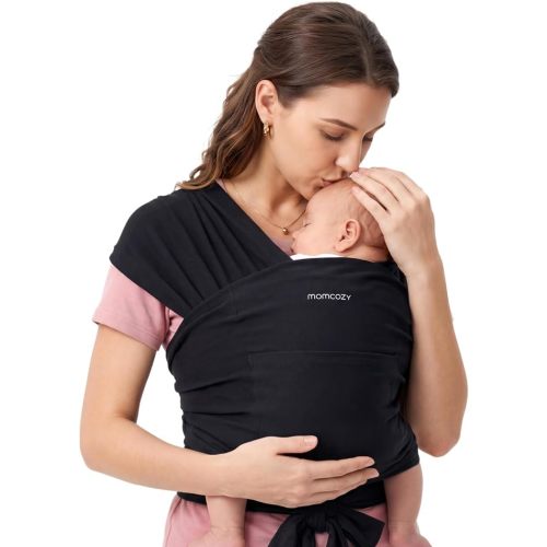 Momcozy Baby Wrap Carrier Slings, Infant Carrier Slings for Newborn up to 50 lbs, Baby Wrap Adjustable for Adult Fits Sizes XXS-XXL, Easy to Wear Baby Carriers, Ergonomic Front Facing/Back, Black