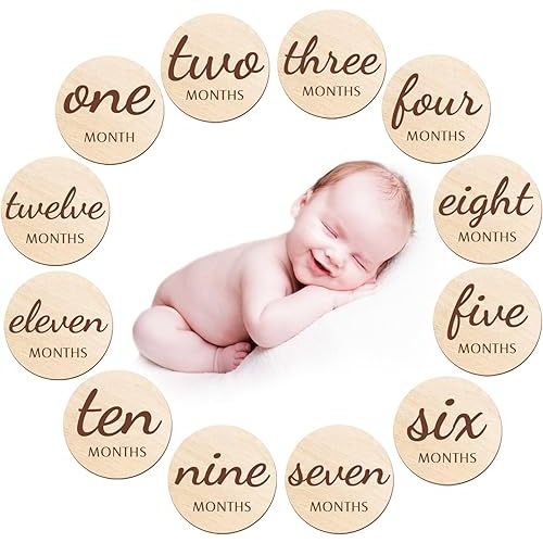 Baby Monthly-Milestone Cards Announcement Pregnancy Cards Reversible Newborn Photograph Props Shower Neutral Gift Wooden Milestone Sign for Boy Girl