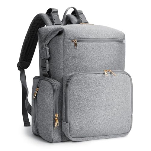 CEI-CEI Neoprene Diaper Bag Backpack with Insulated Pockets, Large Newborn Baby Maternity Bags Travel Tote with Changing Pad (Grey)