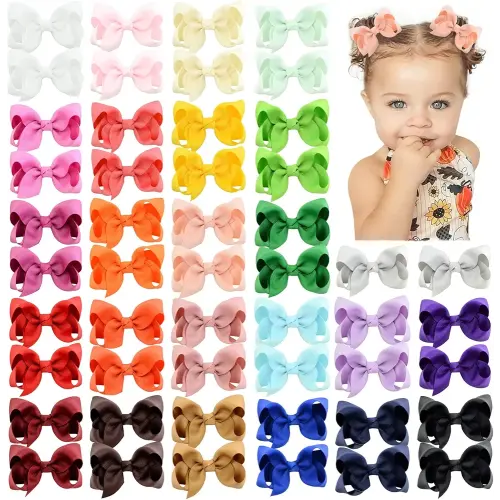 50PCS 3Inch Hair Bows for Girls Grosgrain Ribbon Toddler Hair Accessories with Alligator Clips for Toddlers Baby Girls Kids Teens in Pairs