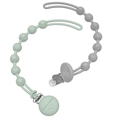 Cuddle Campus Silicone Pacifier Clip Holder with One Piece Design, Pack of 2 Soft Flexible Binky Clips with Texture for Baby Boy and Girl(0-6m)