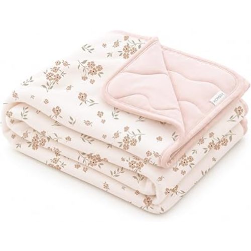 Konssy Floral & Quilted Baby Blanket for Girls, Viscose Made from Bamboo Silky Soft Baby Blanket, Reversible Nursery Stroller Quilt for Babies & Toddlers, 33.5 x 45 Inches