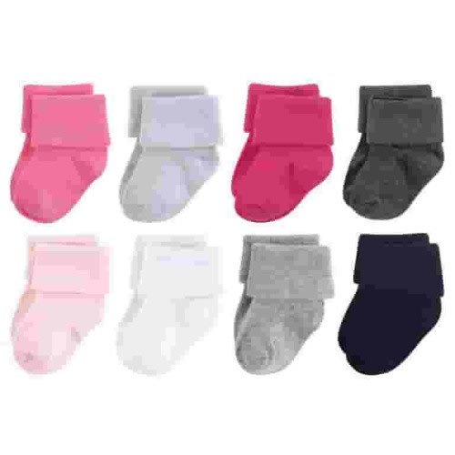 Luvable Friends Baby Girl Fun Essential Socks, Gray Pink, 0-6 Months