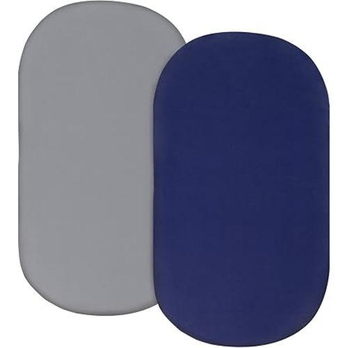 Bassinet Sheet Set 2 pack Fitted Bassinet Sheets for Baby Boy, Universal Microfiber Soft Cradle Sheets for Oval Rectangle and Hourglass Bassinet Mattress, Grey and Navy