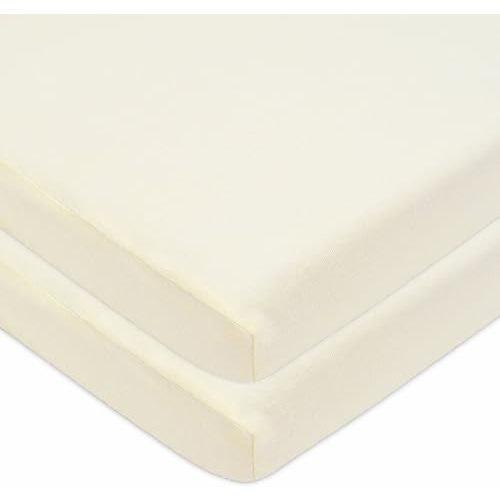American Baby Company 2 Pack Fitted Mini Crib Sheet 24" x 38", Soft Breathable Neutral 100% Cotton Jersey Portable Sheet, Cream, for Boys and Girls, Fits Most Pack N Play Mattresses