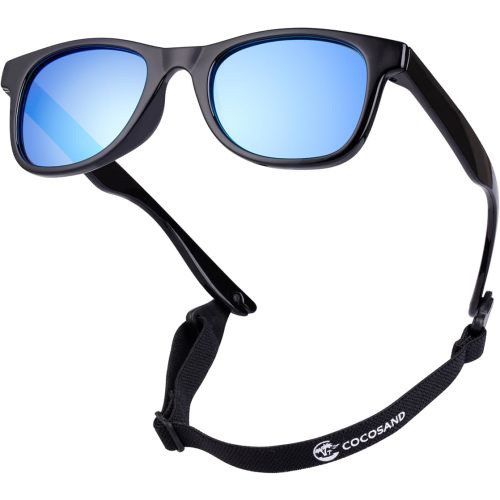COCOSAND Kids Sunglasses with Strap Polarized Flexible Frame Soft Silicone Nose Pads for Toddler Boys Girls Ages 2-6