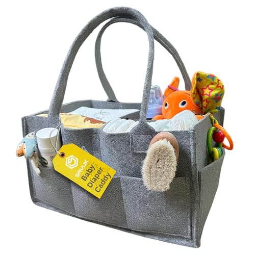 SAVUK Baby Diaper Caddy Organizer Portable Newborn Shower Basket Gifts Storage Changing Wipes Bag Car Nursery Infant Boy or Girl Baby (Grey)