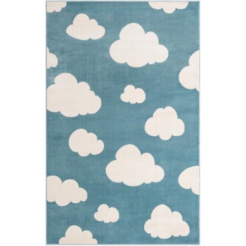 Sky blue 5' 3 x 8' Whimsy Kids Rug | Rugs.com