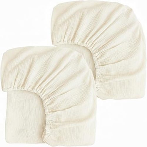 2 Pack Ivory Muslin Crib Sheets for Boys & Girl- Neutral Breathable Cotton Crib Mattress Sheets Fitted for Standard 28"x 52"- Nursery Décor No Slip Crib Bed Sheets