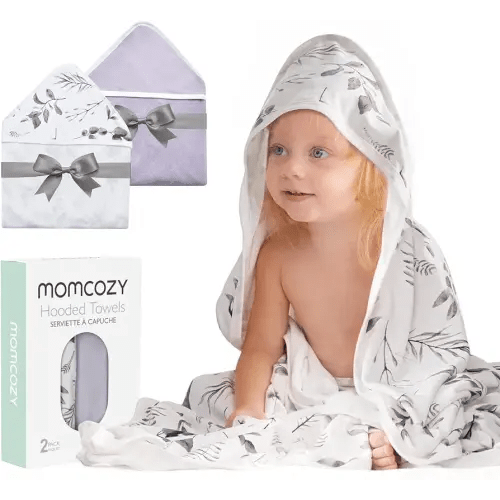 Momcozy Hooded Baby Towel, 2 Pack and Cotton Bath Towel with Hooded, Large 35 X 35 Inch, Baby Towel Set for Boy or Girl,Infant and Kid, Ink Wash Leaves