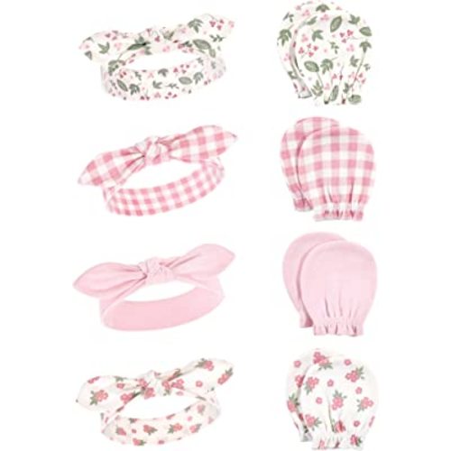 Hudson Baby Baby Girls' Cotton Headband and Scratch Mitten Set