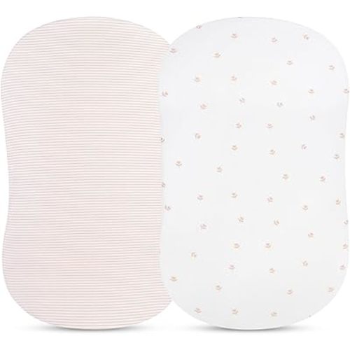 Bassinet Sheet Set 2 Pack - Baby Bassinet Sheets with 100% Jersey Cotton - Bassinet Sheets for Baby Girl and Boy, Newborn Essentials (Bassinet, Pink Tulip)