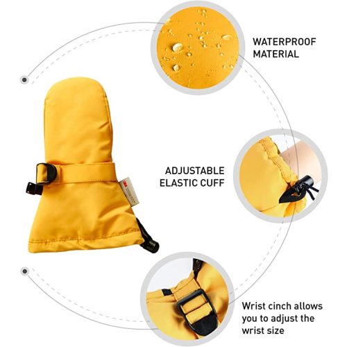 Ami&Li tots Snow Ski Winter Mitten Gloves Waterproof for Baby Kids Toddler Boys Girls Warm Sherpa Fleece Lined with Long Cuff - Yellow-no Thumb - XS: 0-2Y (No Thumb)