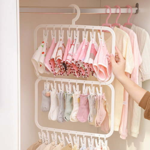 Clearance Under $5 Plastic Clothes Hangers with Clips, Multipurpose Clothes Racks for Hanging Clothes, Windproof and Traceless Clothes Rack Drying for Bras Gloves Scarf Towels(Double Layer)