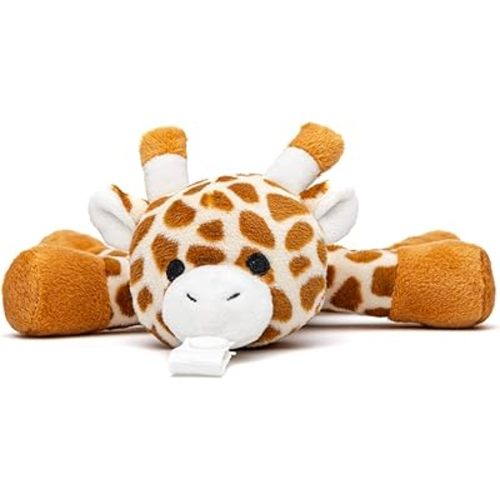KINREX Baby Pacifier Holder – Soft Giraffe Stuffed Animal with Pacifiers Binky Clip for Newborn Babies, Boys & Girls, Preemie, Infant, Brown Measures 18 cm. / 7.09”