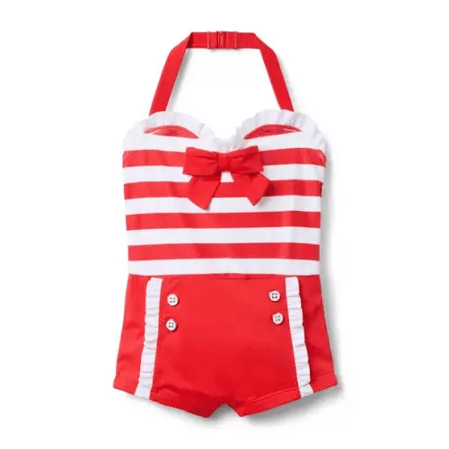 Girl Cherry Stripe Recycled Retro Striped Swimsuit by Janie and Jack
