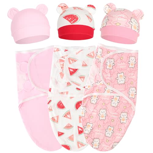 AQOKKA Baby Swaddle Sleep Sacks with Bear Ear Hats Cotton Adjustable Swaddle Blankets Wrap Nursery Swaddles for Newborns Boy Girl Infant 0-3 Months