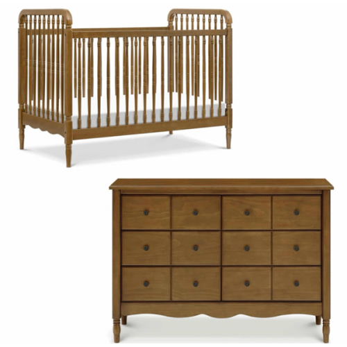 Liberty Convertible Crib + 6 Drawer Dresser - Natural Walnut