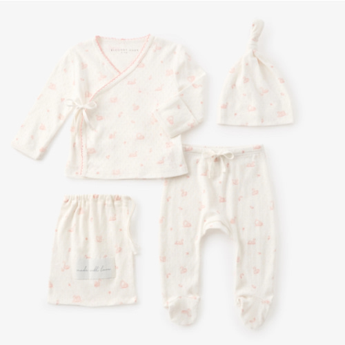 Pink Swan Print Organic Cotton Pointelle Layette 3 Pc Gift Set – Elegant Baby