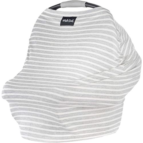 Milk Snob Original 5-in-1 Cover - Added Privacy for Breastfeeding, Baby Car Seat, Carrier, Stroller, High Chair, Shopping Cart, Lounger Canopy - Newborn Essentials, Nursing Top, Heather Gray Stripe
