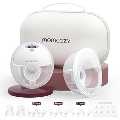 Momcozy Breast Pump Hands Free M5, Wearable Breast Pump of Baby Mouth Double-Sealed Flange with 3 Modes & 9 Levels, Electric Breast Pump Portable - 24mm, 2 Pack Lilac